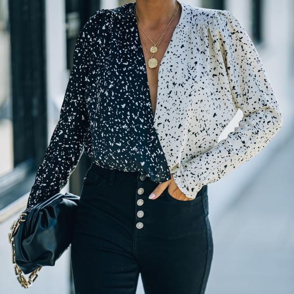 VICI NWT - Black and White Contrast Drape Bodysuit